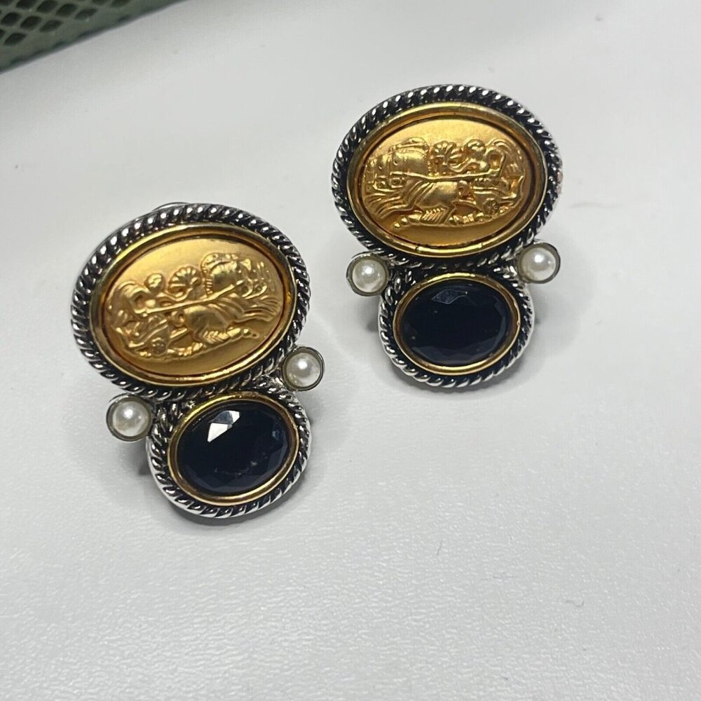 Egyptian Revival Earrings Large Rope Two Tone Romantic